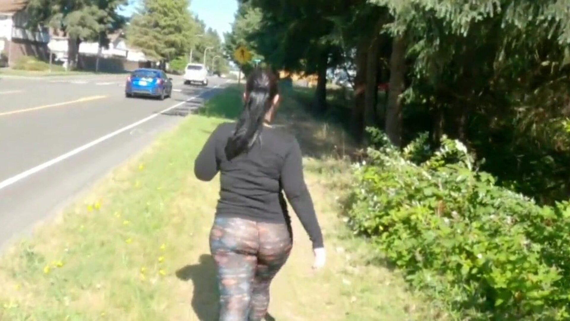 Sheer Leggings Nature Walk With Fat Booty Flashing